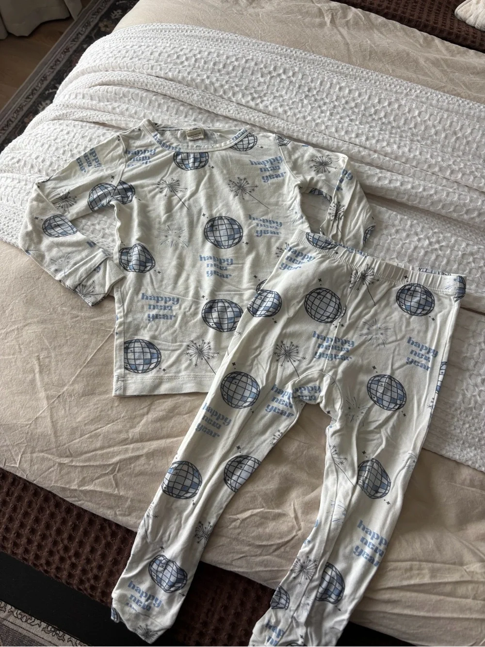 Carter's Cream and Blue 'Happy New Year' Kids Pajama Set